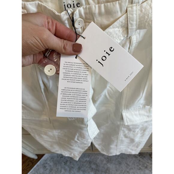 NWT $248 Joie Emerald Cotton Blend Ivory Straight Leg Pants Size 12 Belted - Picture 6 of 13